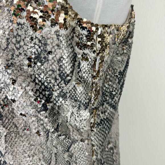 Cupcakes and Cashmere | Candice Snake Print Sequin Strappy Shift Mini Dress - Picture 7 of 11